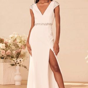 White and Silver Beaded Sequin Maxi Dress size S